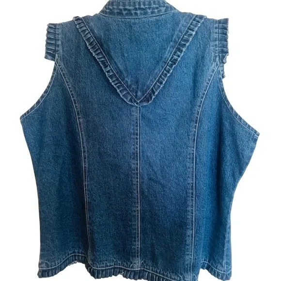 Vintage 90’s Tantrums Denim Ruffle Trim Open Front Lagenlook Boho Vest Women’s - Picture 7 of 11
